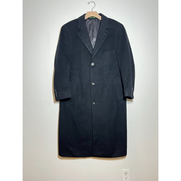 Lauren Ralph Lauren Men's Black 100% Cashmere Columbia Overcoat Top Coat 38 R - Picture 1 of 9